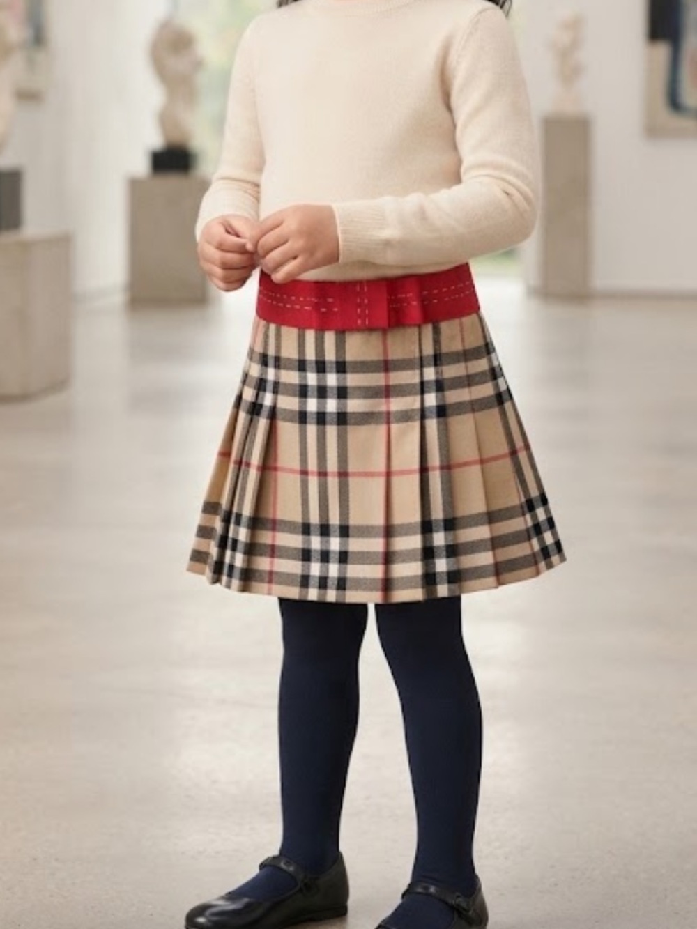 Burberry Girl's Skirt Classic plaid with red ribbon